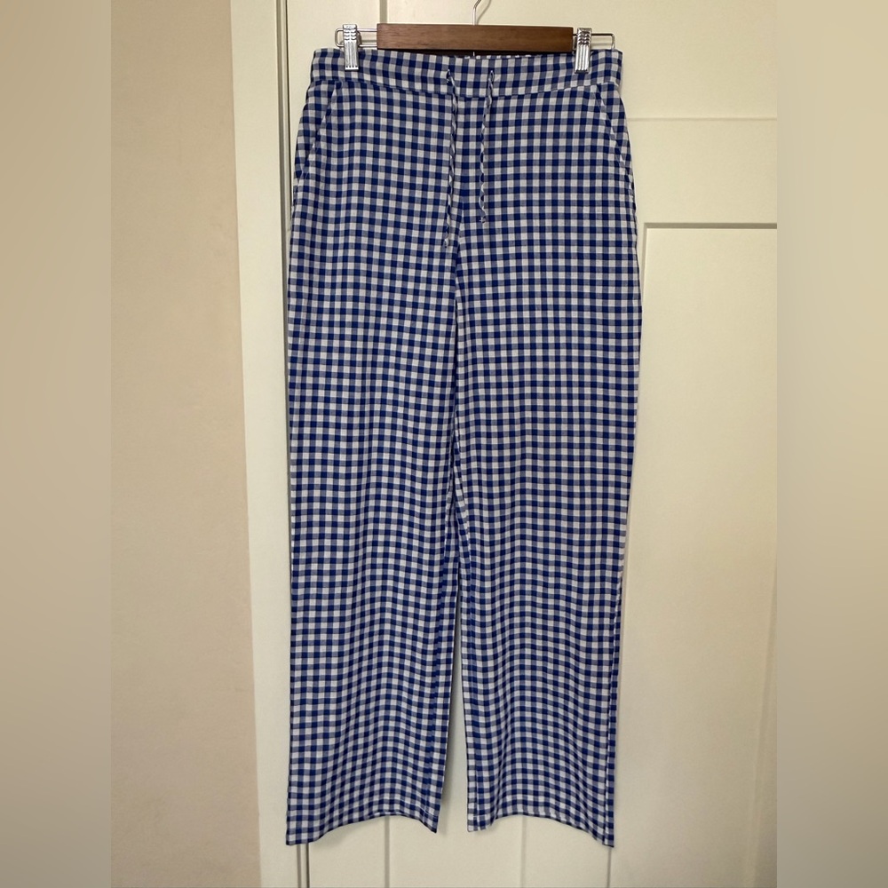 Sonderhaus Perfect Pants Wide Leg 100% Cotton Size XS Blue Gingham - Picture 3 of 11
